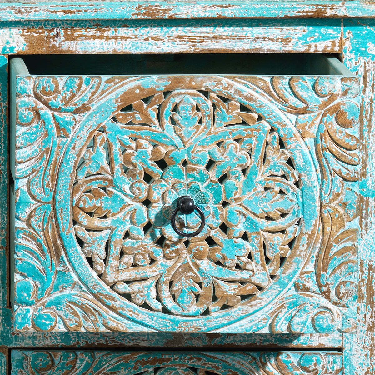 photo furniture Carved Distressed Blue Six Drawer Chest