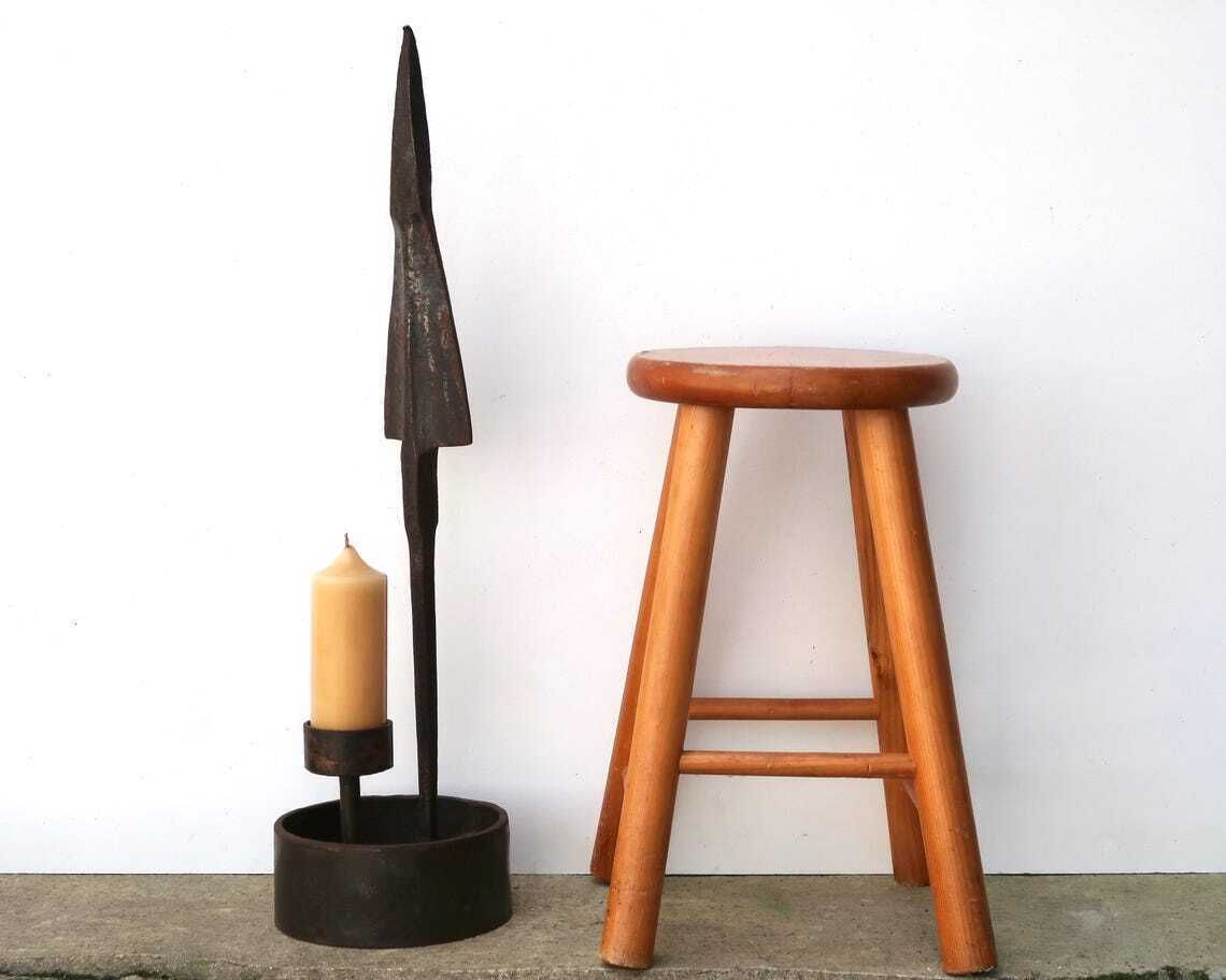 Franse Grote Brutalist Smeedijzeren Kandelaar 'Spear' Van Leopold Gest, Ca. Jaren 1950 / Minimalistisch Brutalistisch Woonaccessoire photo furniture