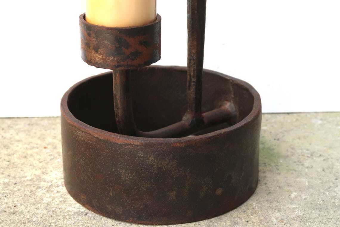 French Huge Brutalist Wrought Iron Candle Holder Spear By Leopold Gest,  1950s / Candleholder Minimalist Brut Brutalist  Brutalism Home Decor photo vintage