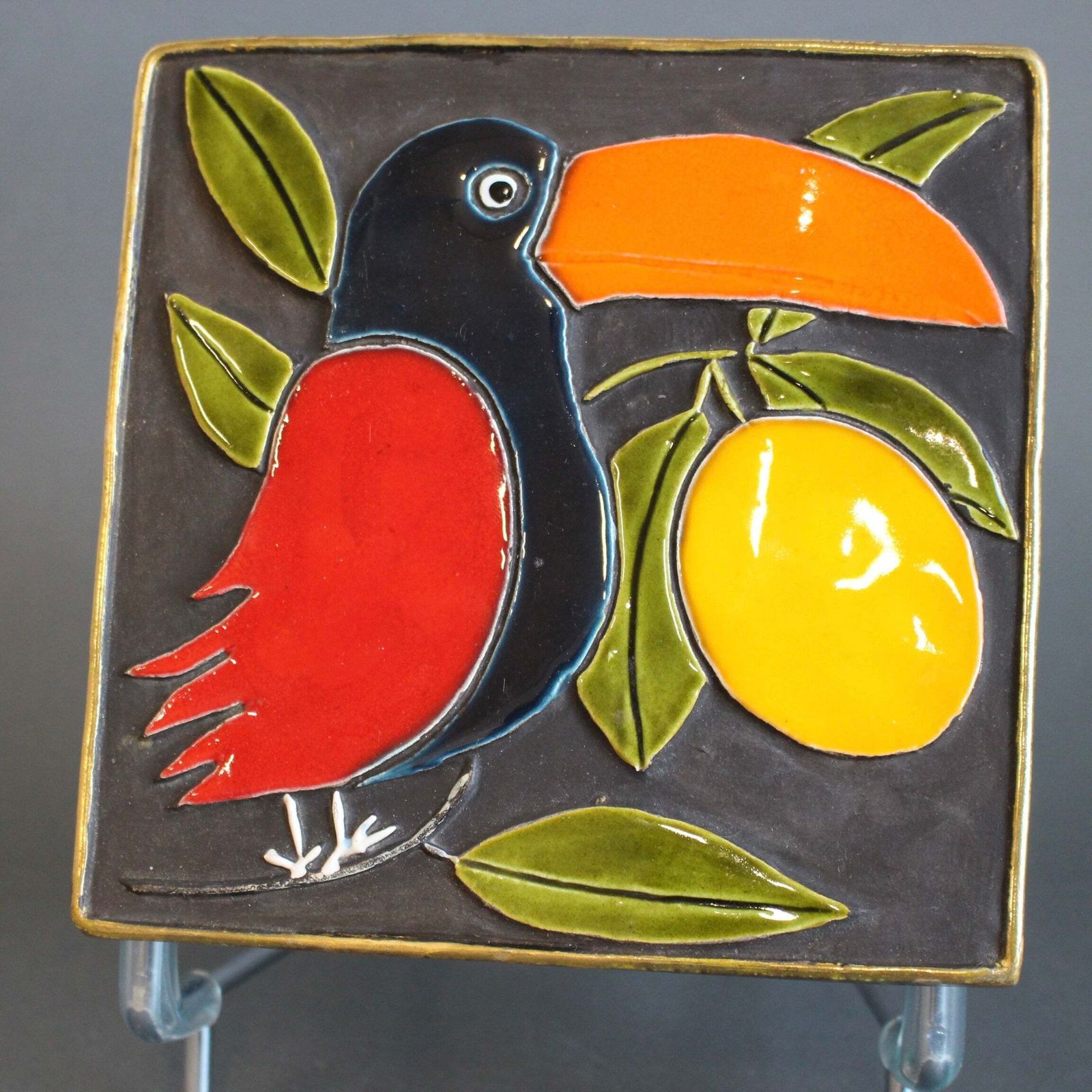 photo furniture Vintage French Jewellery Box With Enamel Lid And Toucan Motif By Mithé Espelt (Circa 1960s)