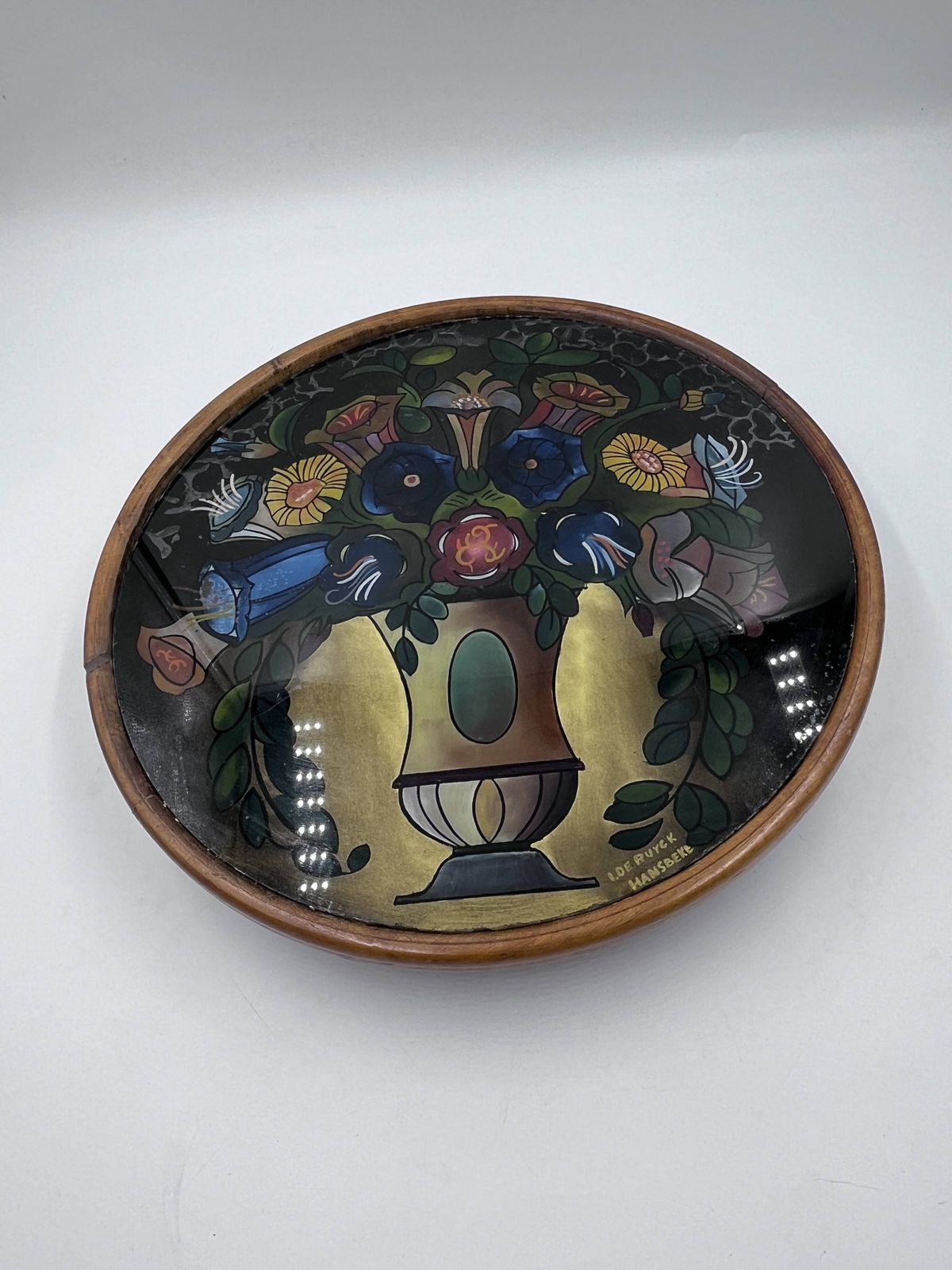 Art Deco Beschilderde Glazen Schaal photo for sale