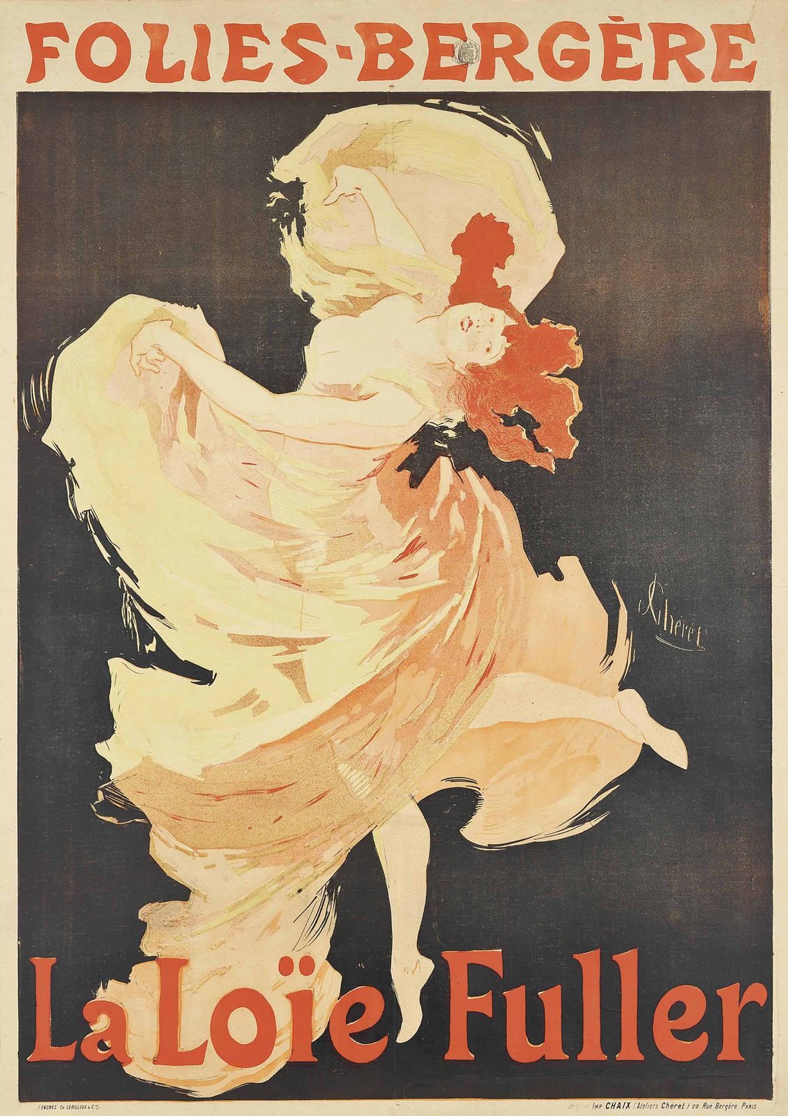 Vintage French Advertising Poster   La Loie Fuller Folies Bergere, Jules Cheret C1893