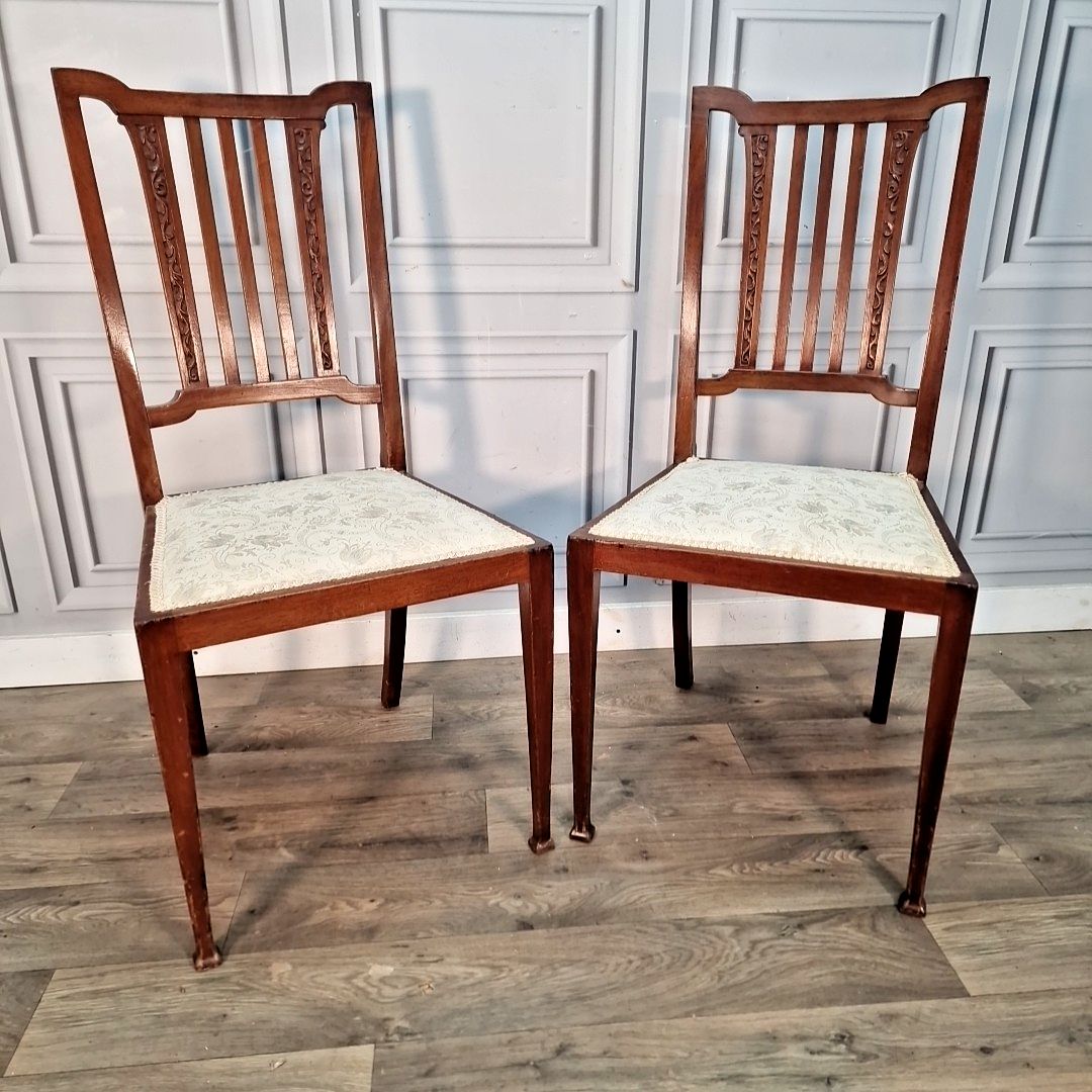 Antique Mahogany Bedroom Chairs Pair Edwardian Dining Hall Seats Wooden