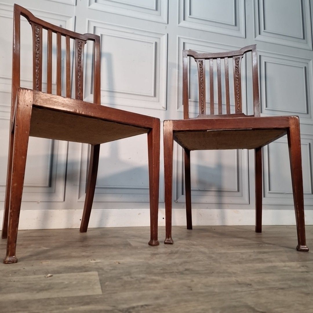Antique Mahogany Bedroom Chairs Pair Edwardian Dining Hall Seats Wooden photo furniture