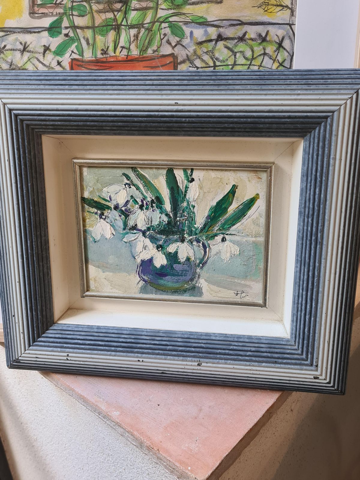 photo furniture Snowdrops Still Life Painting, Oil On Board, Framed, 28.5x33 Cm
