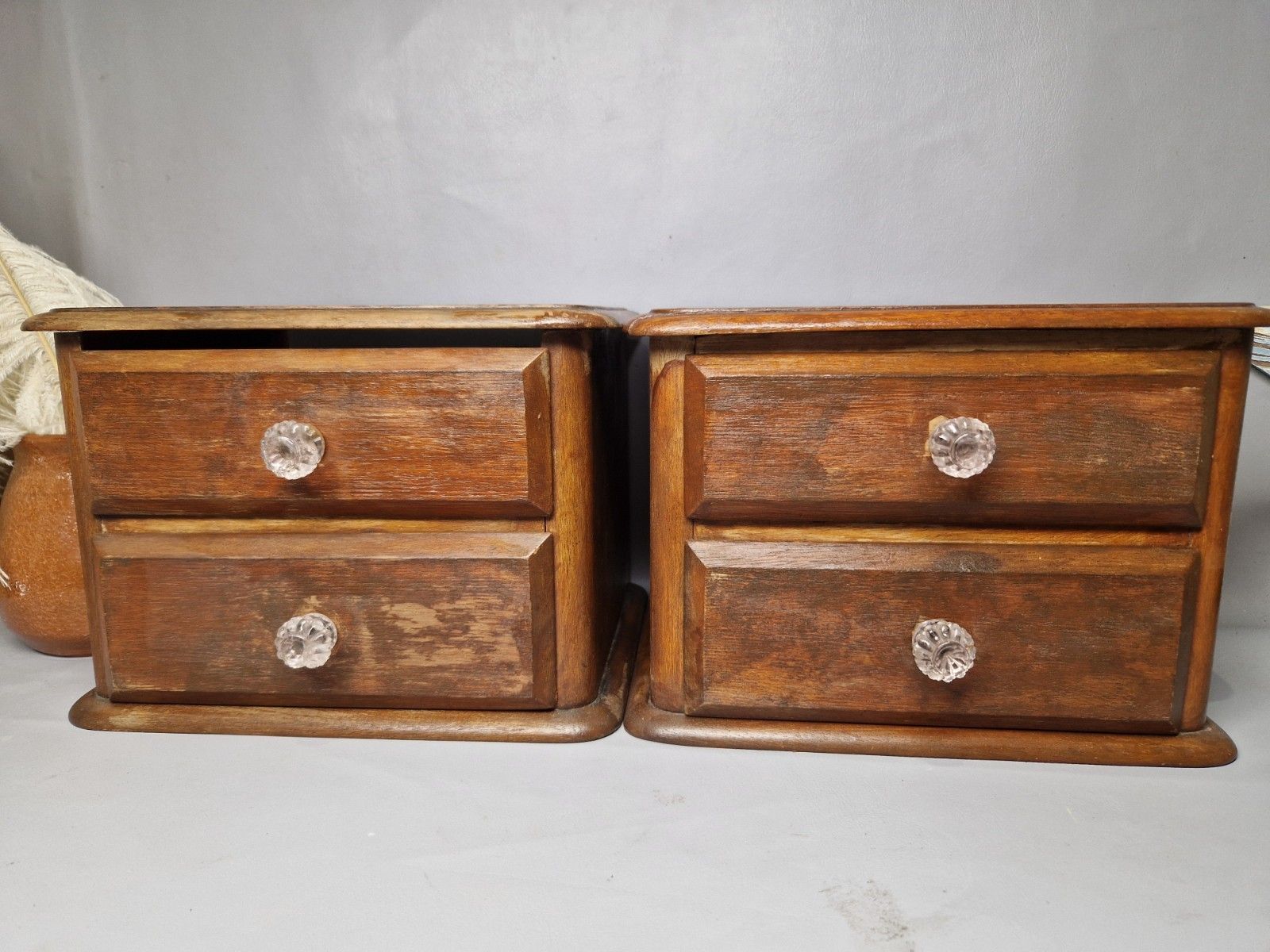 Antique Victorian Pair Of Apprentice Drawers Glass Knobs Collectors Table Top
