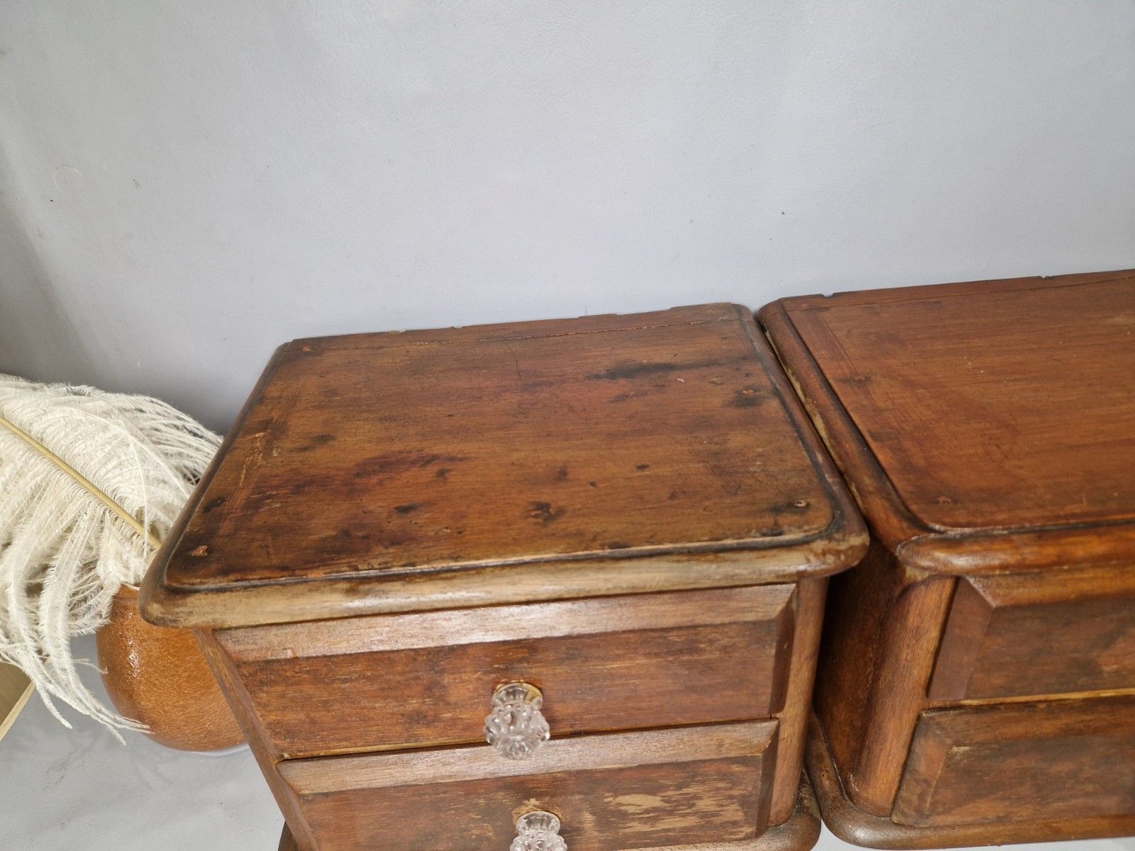 Antique Victorian Pair Of Apprentice Drawers Glass Knobs Collectors Table Top photo for sale
