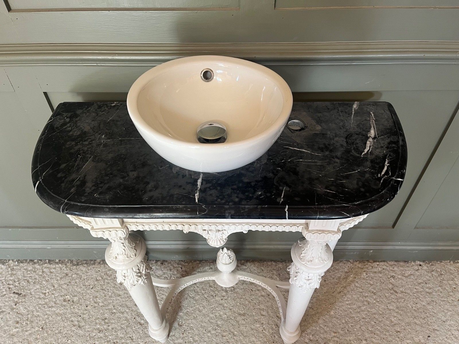 Vintage Table For Wash Basin French Style Carved Marble Top photo vintage