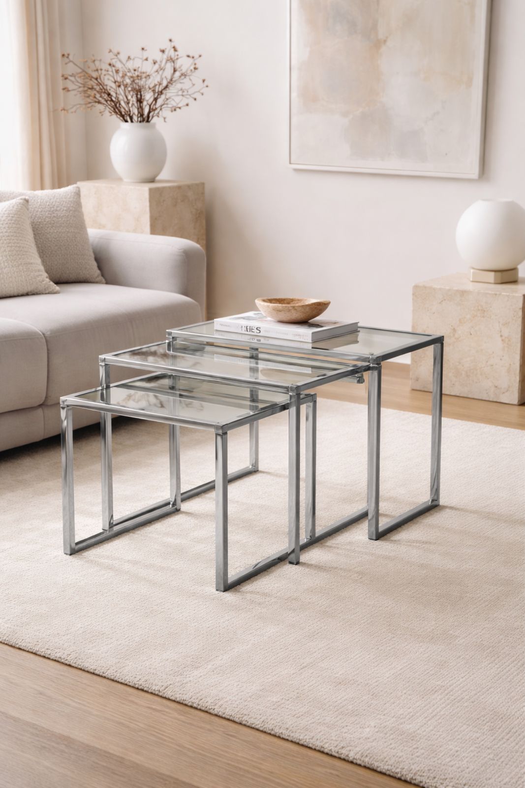 Early Ikea Of Sweden Nesting Tables — Chrome And Glass — Scandinavian Modern, 1960s