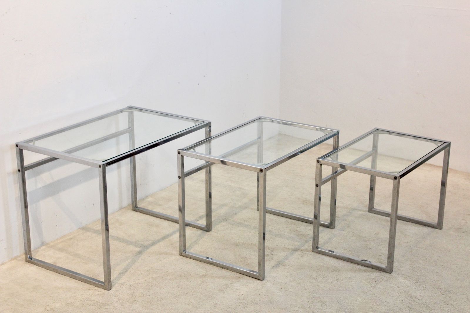 Early Ikea Of Sweden Nesting Tables — Chrome And Glass — Scandinavian Modern, 1960s photo vinterior