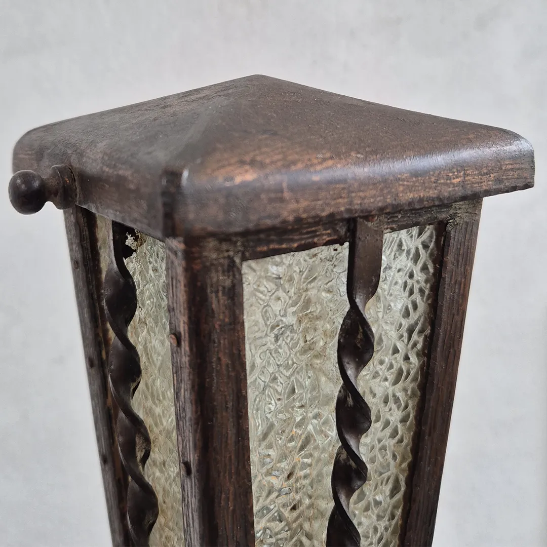 Art Nouveau Brass Table Lamp W/ Glass Shade: Belgian Mid Century Brutalist Style photo for sale