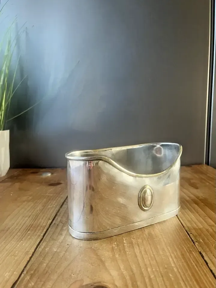 Stylish Mid Century Spanish Silver Plated Desk Letter Rack / Plant Pot Planter photo furniture