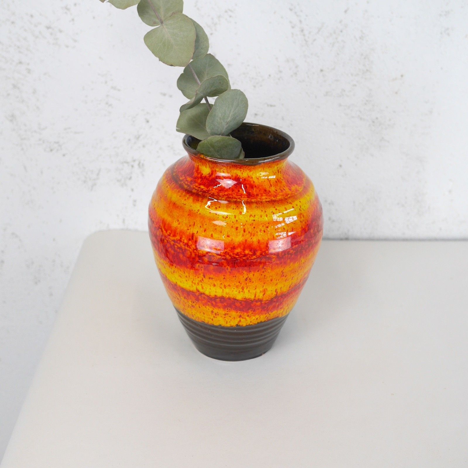 Vintage Mid Century Orange Yellow Studio Pottery Vase Cornwall #103133 photo 75.0