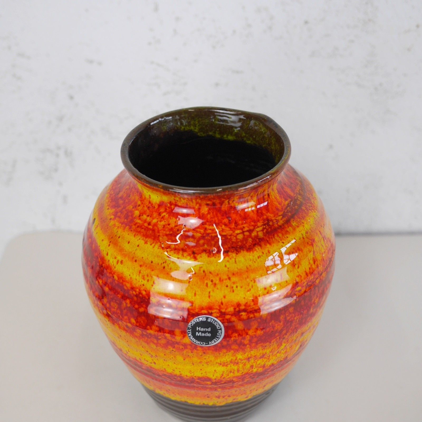 Vintage Mid Century Orange Yellow Studio Pottery Vase Cornwall #103133 photo buy