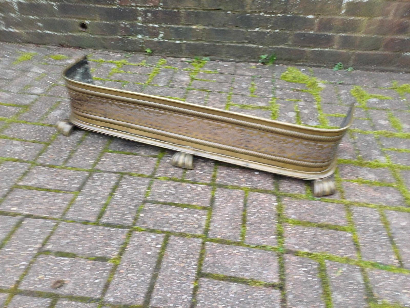Late Victorian Ornate Brass Fireplace Fender Pierced Decorative Fire Curb With Claw Feet Antique Hearth Guard Fire Iron Stand photo for sale