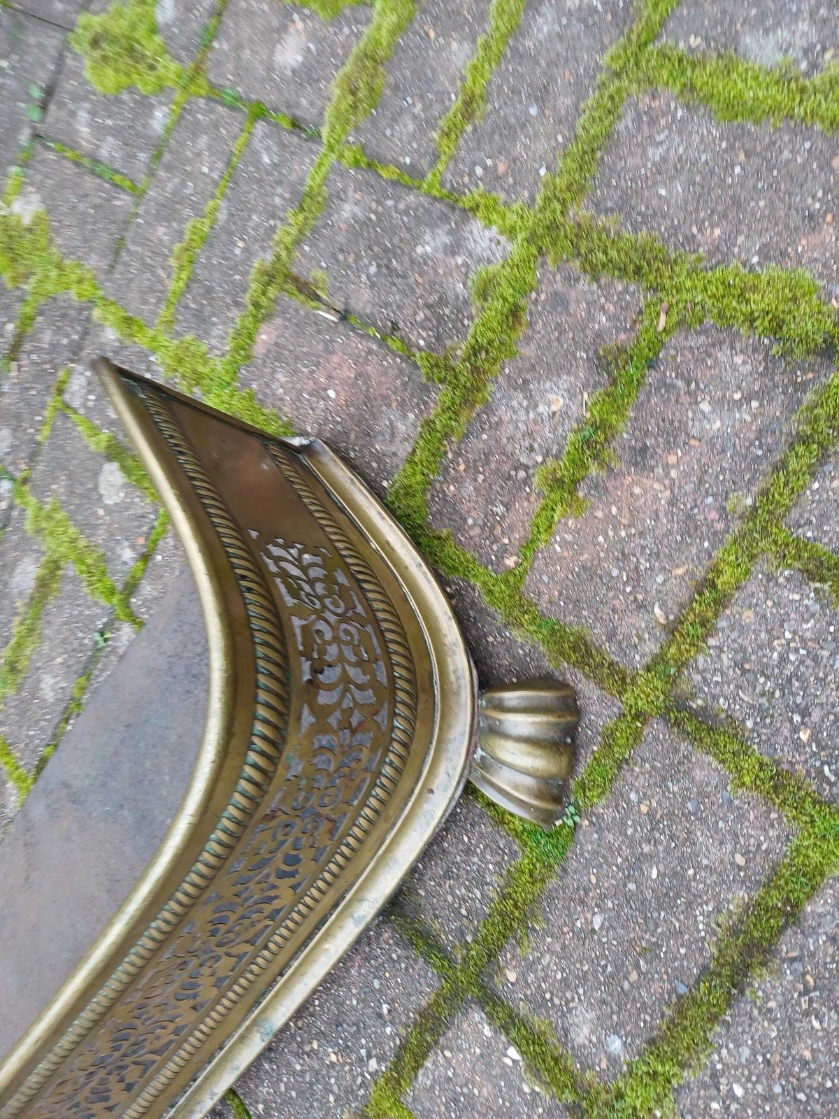 Late Victorian Ornate Brass Fireplace Fender Pierced Decorative Fire Curb With Claw Feet Antique Hearth Guard Fire Iron Stand photo Home Fixtures
