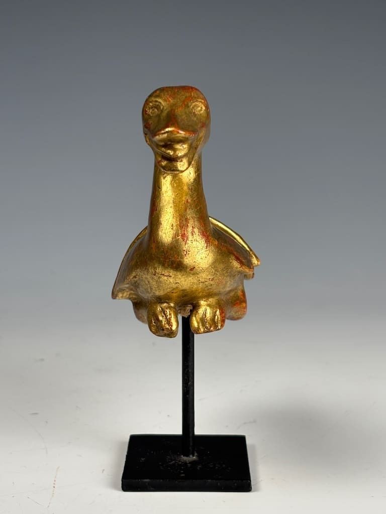 Antique Giltwood Mythical Duck Sculpture – Decorative Folk Art Figurine photo vinterior