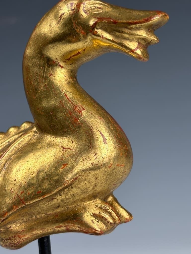 Antique Giltwood Mythical Duck Sculpture – Decorative Folk Art Figurine photo vintage