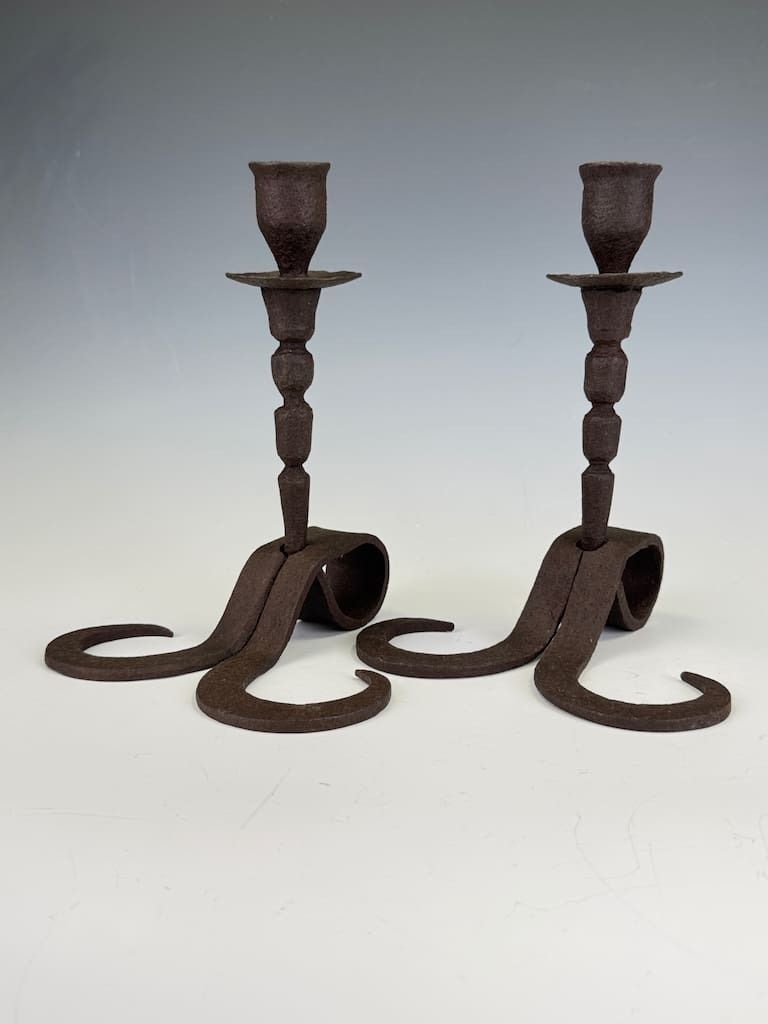 18th Century Flemish Hand Forged Iron Candle Holders – Antique Pair photo Home Decor