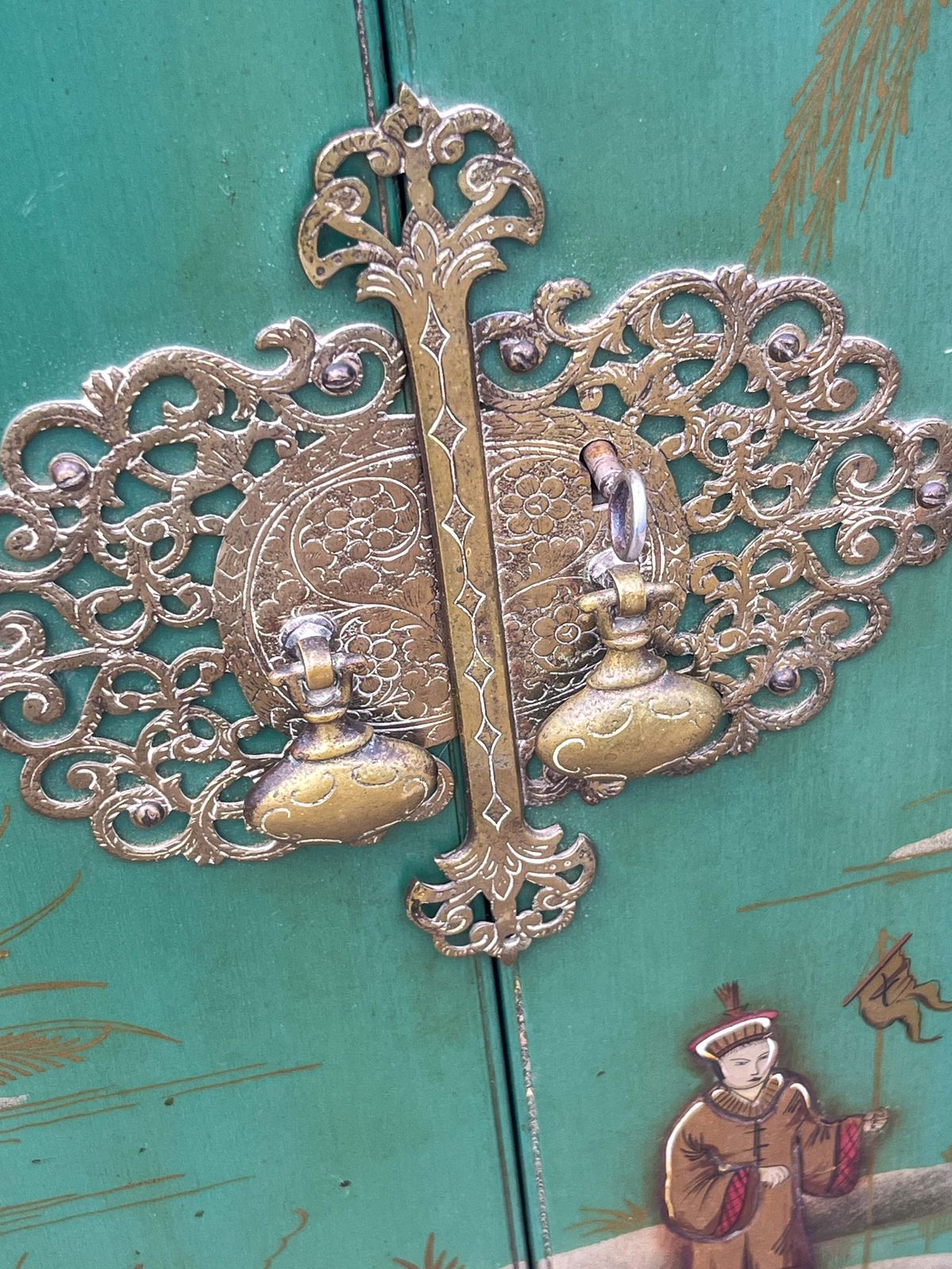 Chinoiserie/Japanned Cabinet Retailed By Kean & Scott Ltd, Birmingham, English, Circa 1930s–1950s. photo for sale