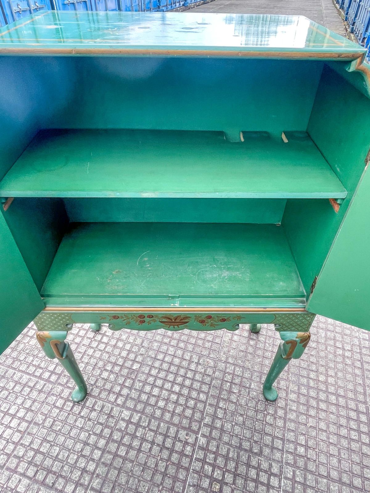 Chinoiserie/Japanned Cabinet Retailed By Kean & Scott Ltd, Birmingham, English, Circa 1930s–1950s. photo vintage