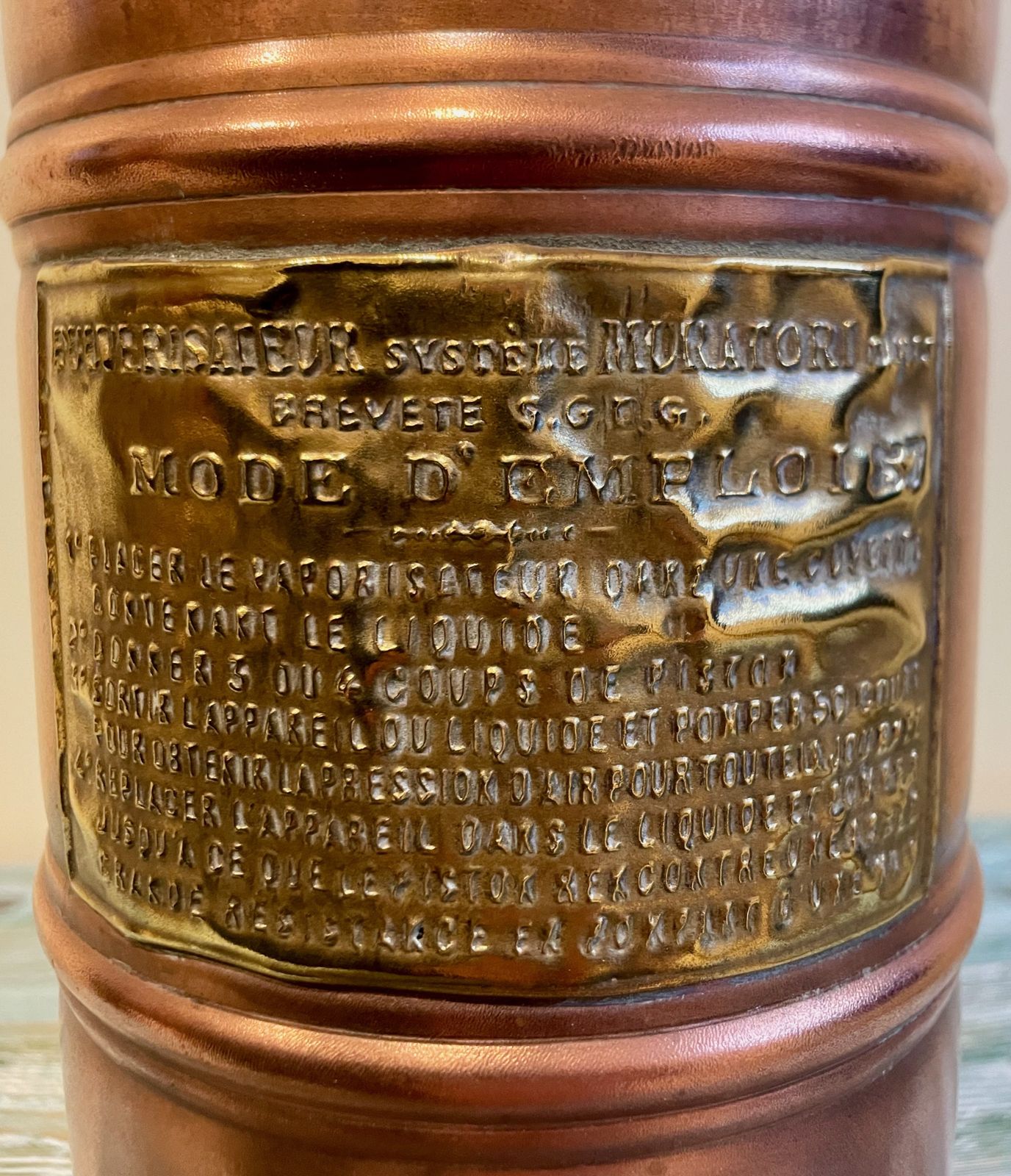photo for sale Antique Copper & Brass French Pulverisateur Systeme Muratoriori Vine Sprayer Table Light