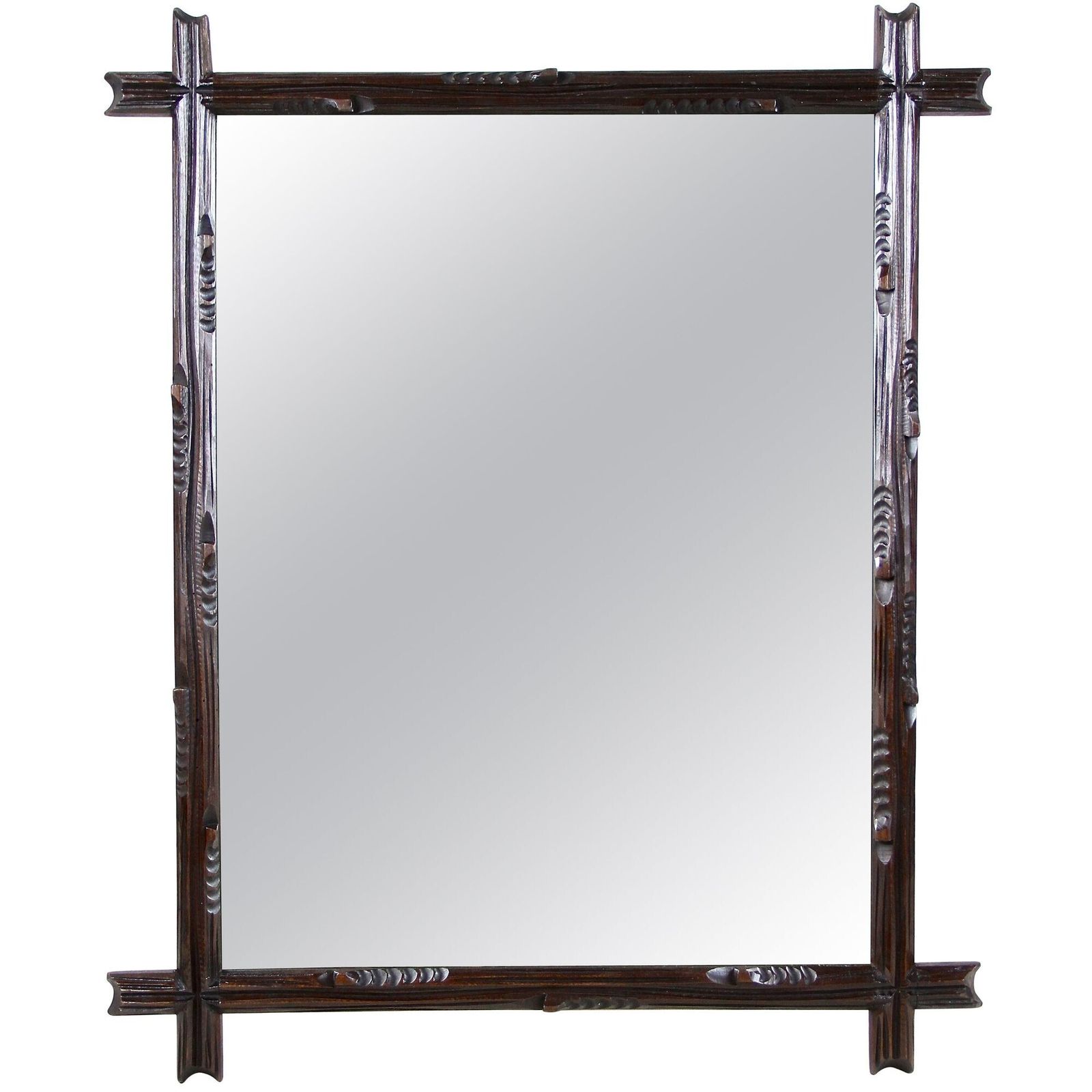 19th Century Rsutic Black Forest Mirror Basswood Hand Carved, At Circa 1890