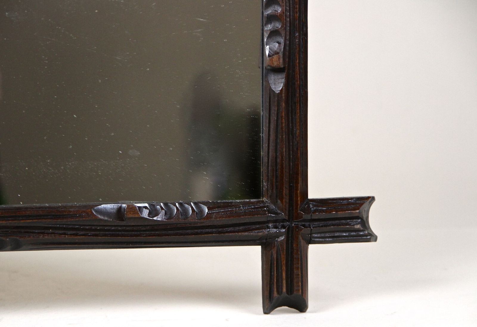 19th Century Rsutic Black Forest Mirror Basswood Hand Carved, At Circa 1890 photo vinterior