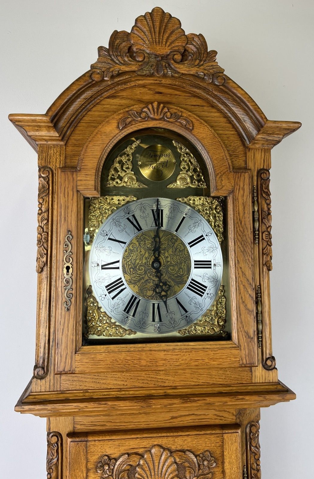 Grandfather Clock Vintage French Louis Oak Carved  Decorative Clock Lot 4882 photo for sale