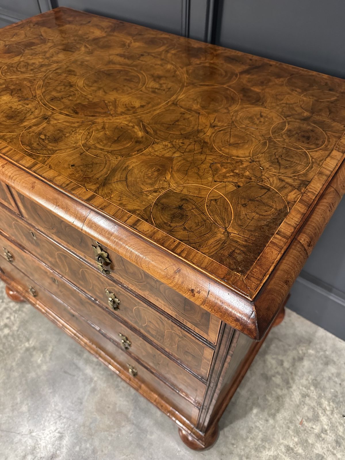 Exceptional William & Mary Oyster Veneered Chest Of Drawers photo vintage