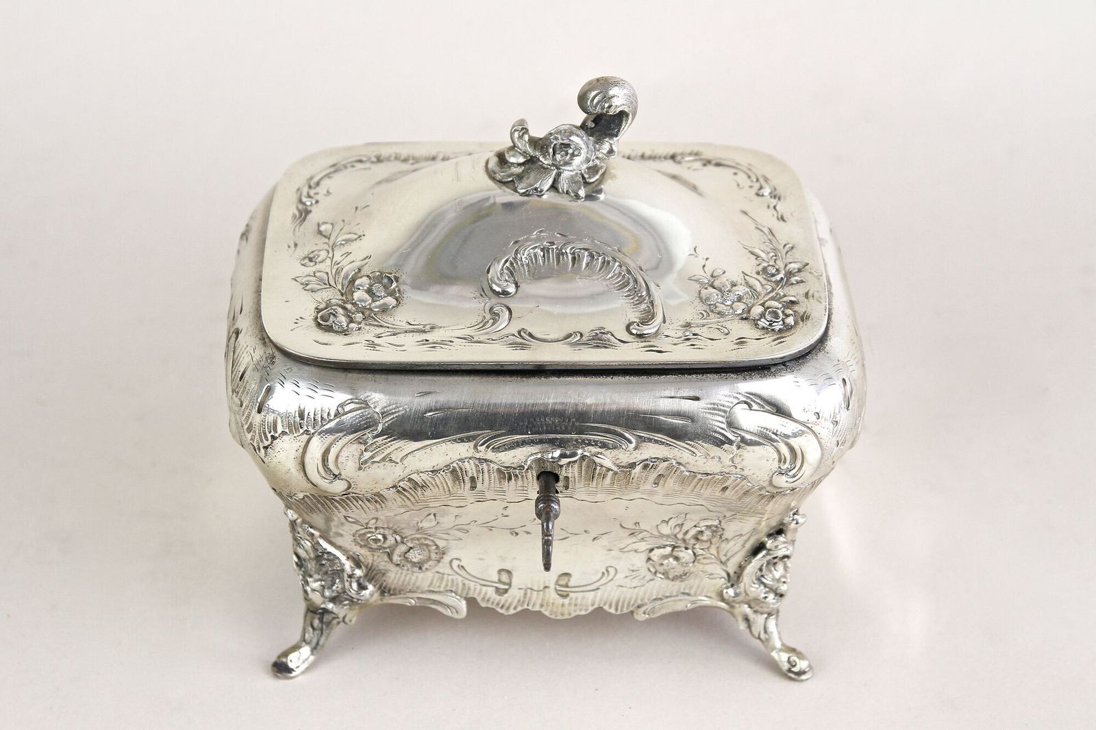 19th Century Embossed Silver Jewelry Box, Diana Head Hallmark, Austria Ca. 1870 photo furniture