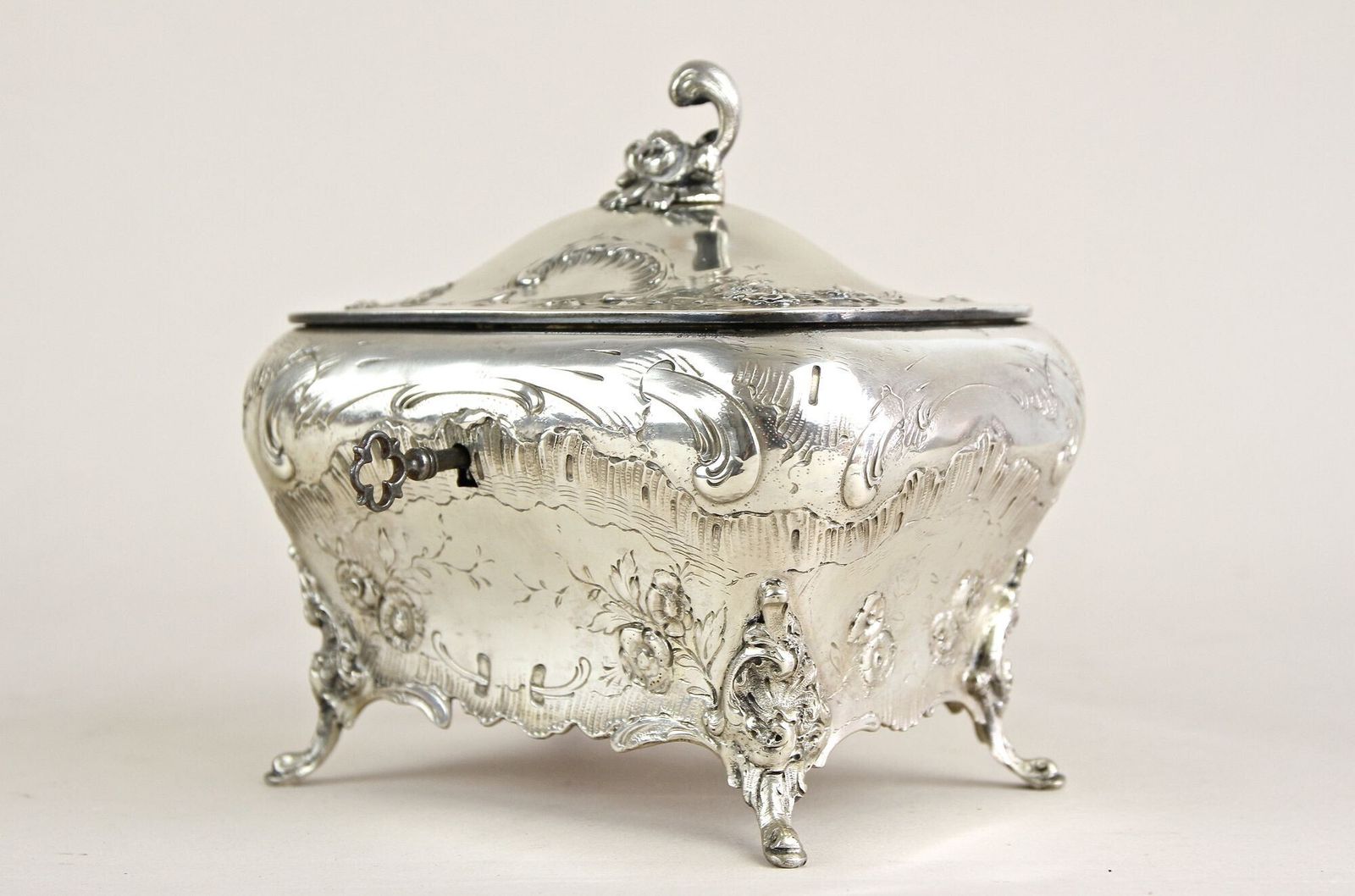 19th Century Embossed Silver Jewelry Box, Diana Head Hallmark, Austria Ca. 1870 photo Home Decor
