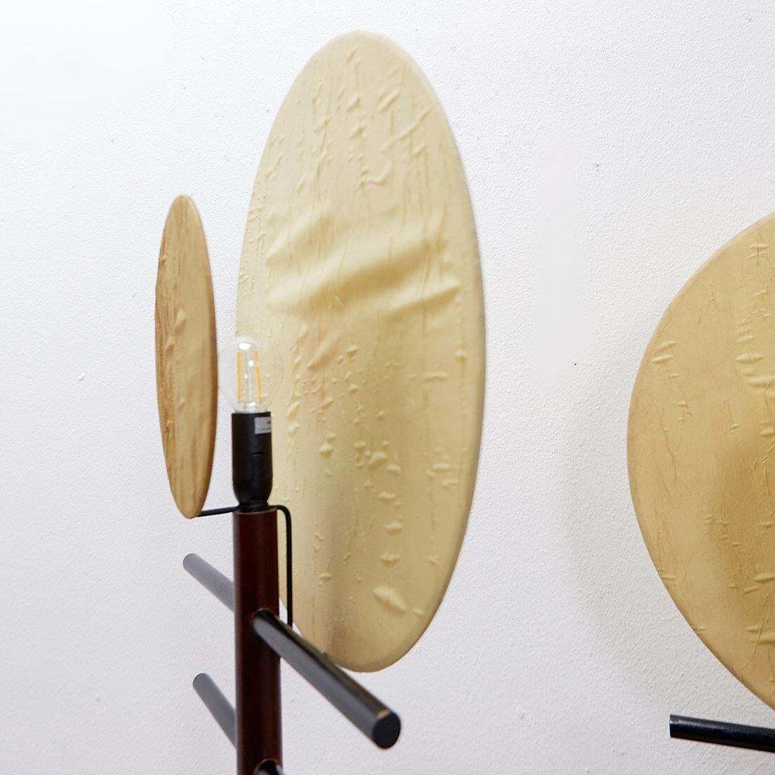 1980s Boho Style Minimalist Table Lamps Pair In Wood And Silk Fabric photo vintage