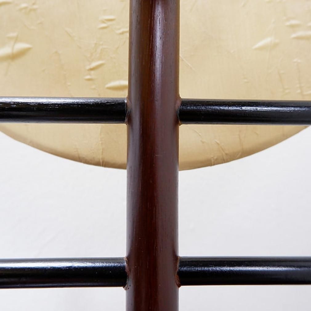 Lighting 1980s Boho Style Minimalist Table Lamps Pair In Wood And Silk Fabric photo