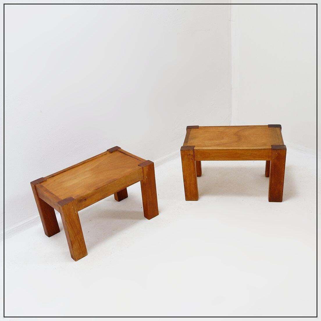 Pair Of Rustic Wabi Sabi Side Tables, Wooden, Brutalist Style, 1960 photo furniture