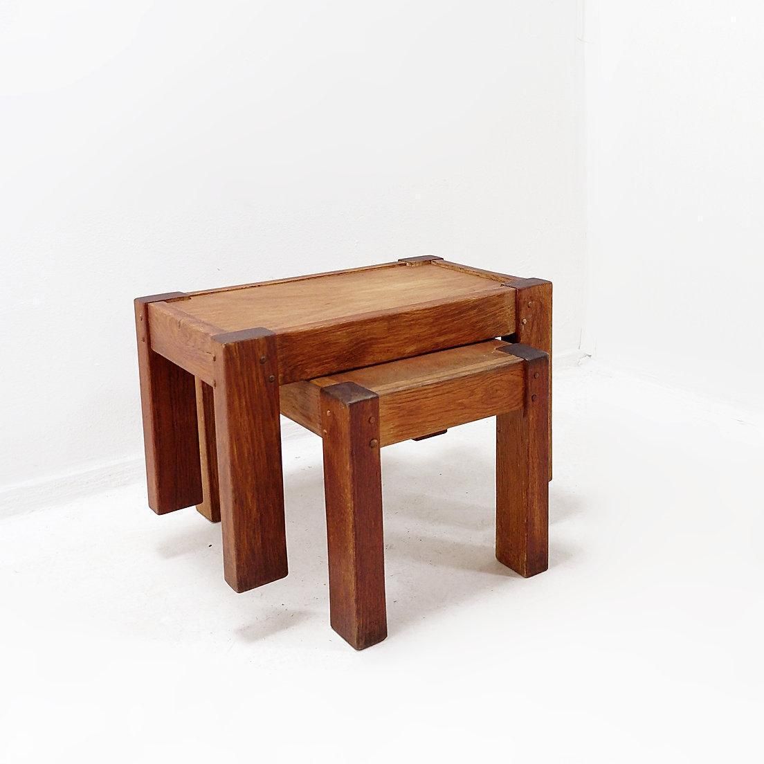 Pair Of Rustic Wabi Sabi Side Tables, Wooden, Brutalist Style, 1960 photo Furniture