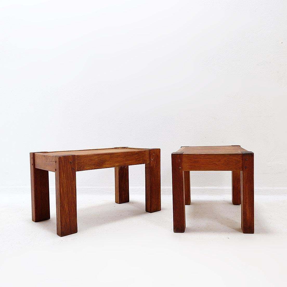 Pair Of Rustic Wabi Sabi Side Tables, Wooden, Brutalist Style, 1960 photo vintage