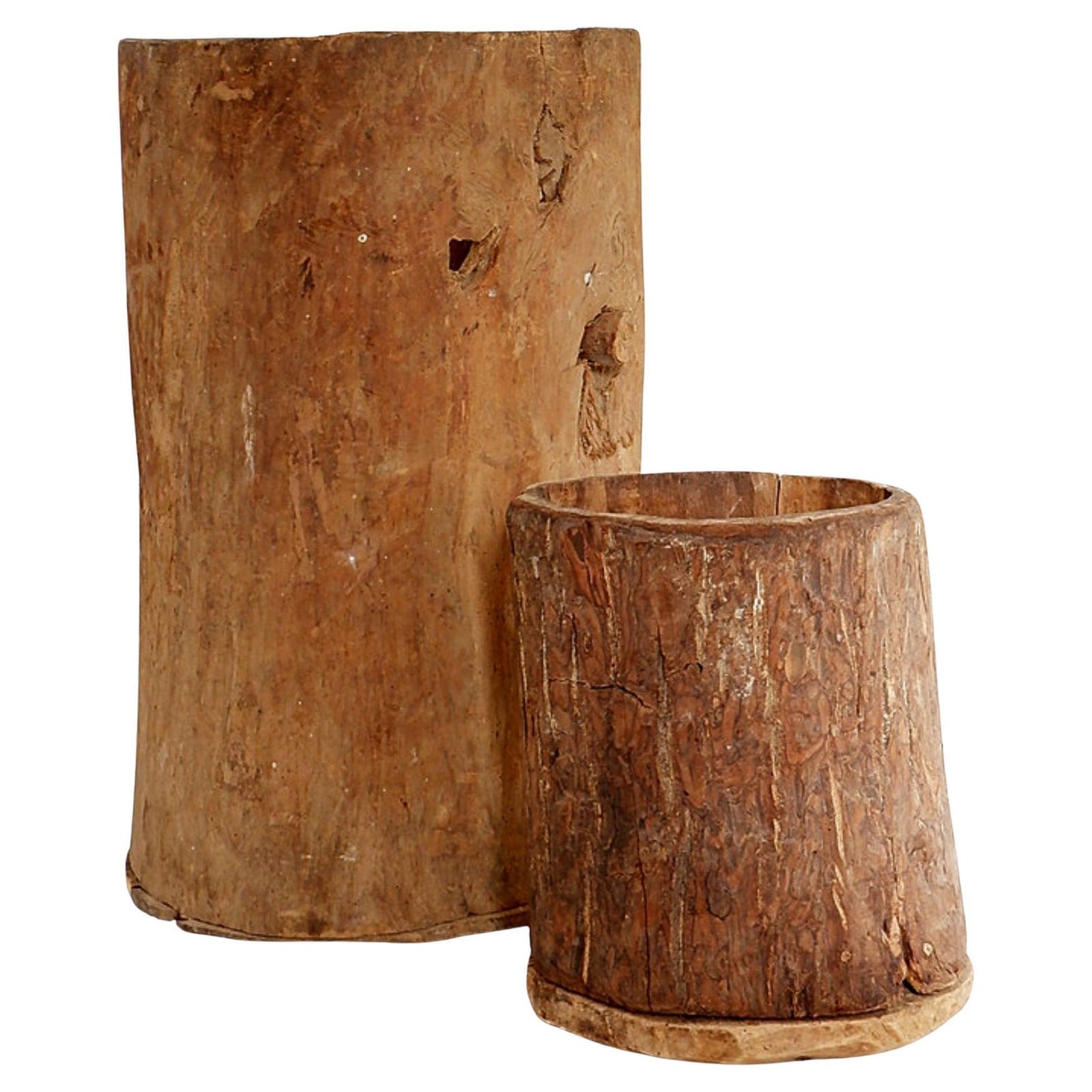 Set Of 2 Primitive Wooden Pots   Late 19th Century