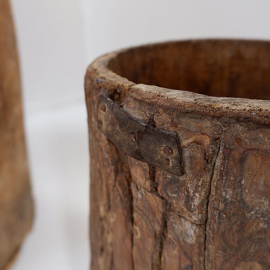 photo vinterior Set Of 2 Primitive Wooden Pots   Late 19th Century
