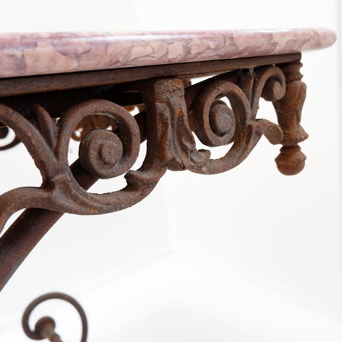 Large 19th French Butcher's Table In Wrought Iron And Red Marble photo for sale