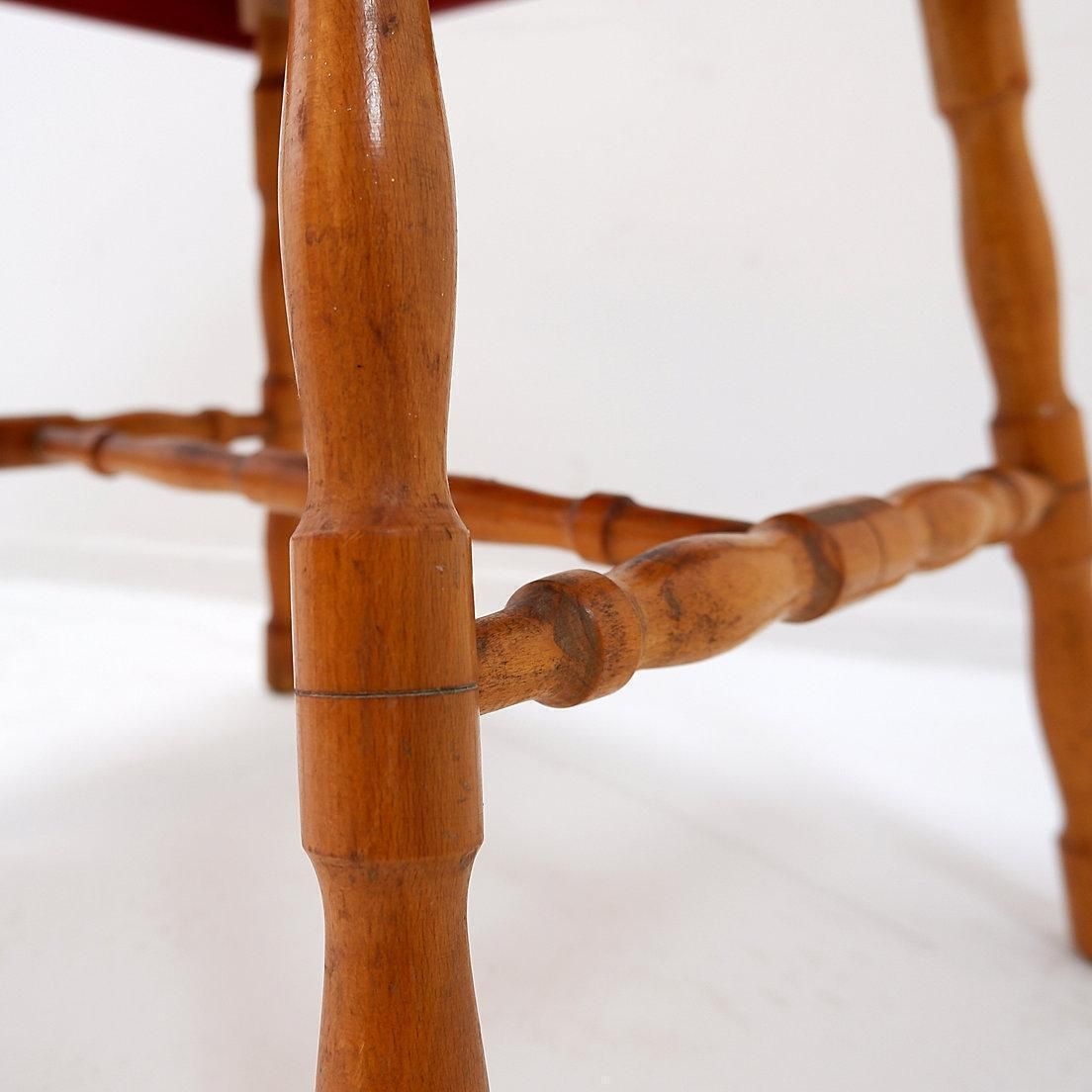 Small Side Table With Turned Legs And Red Top   Josco, Made In Belgium   1950s photo vinterior