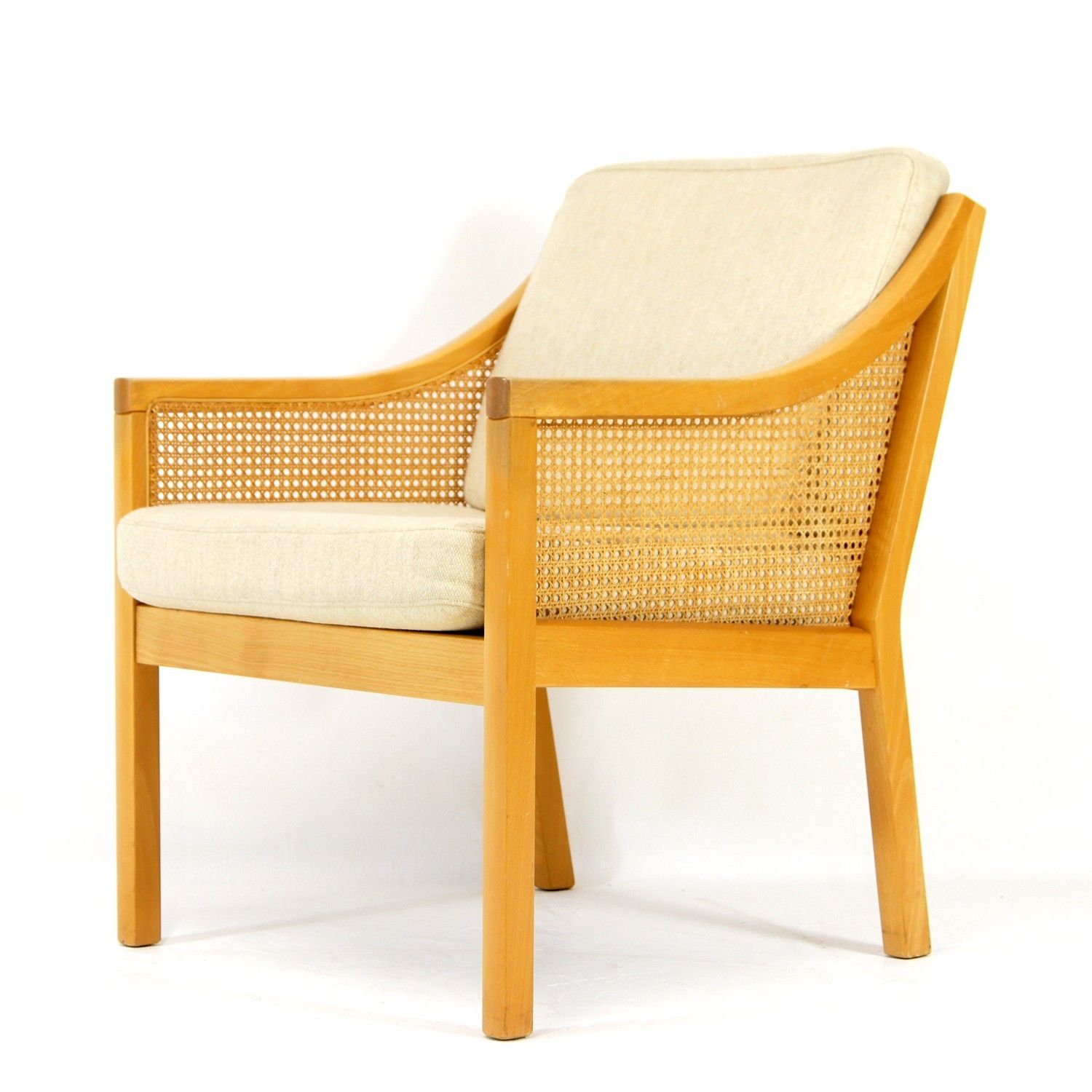 Retro Vintage Danish Cane Armchair Lounge Chair 70s Mid Century Modern Teak Oak