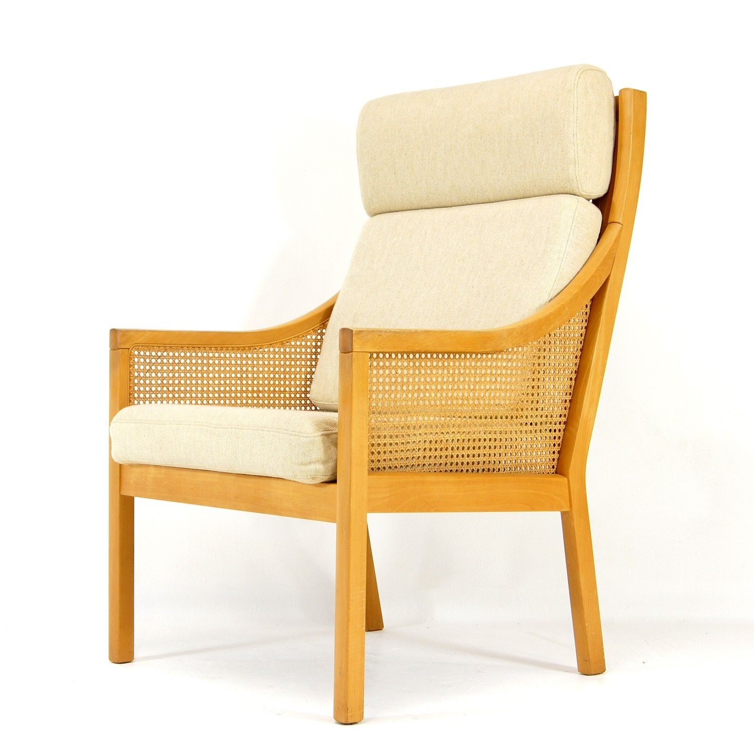 Retro Vintage Danish Cane High Armchair Lounge Chair 70s Mid Century Teak Oak