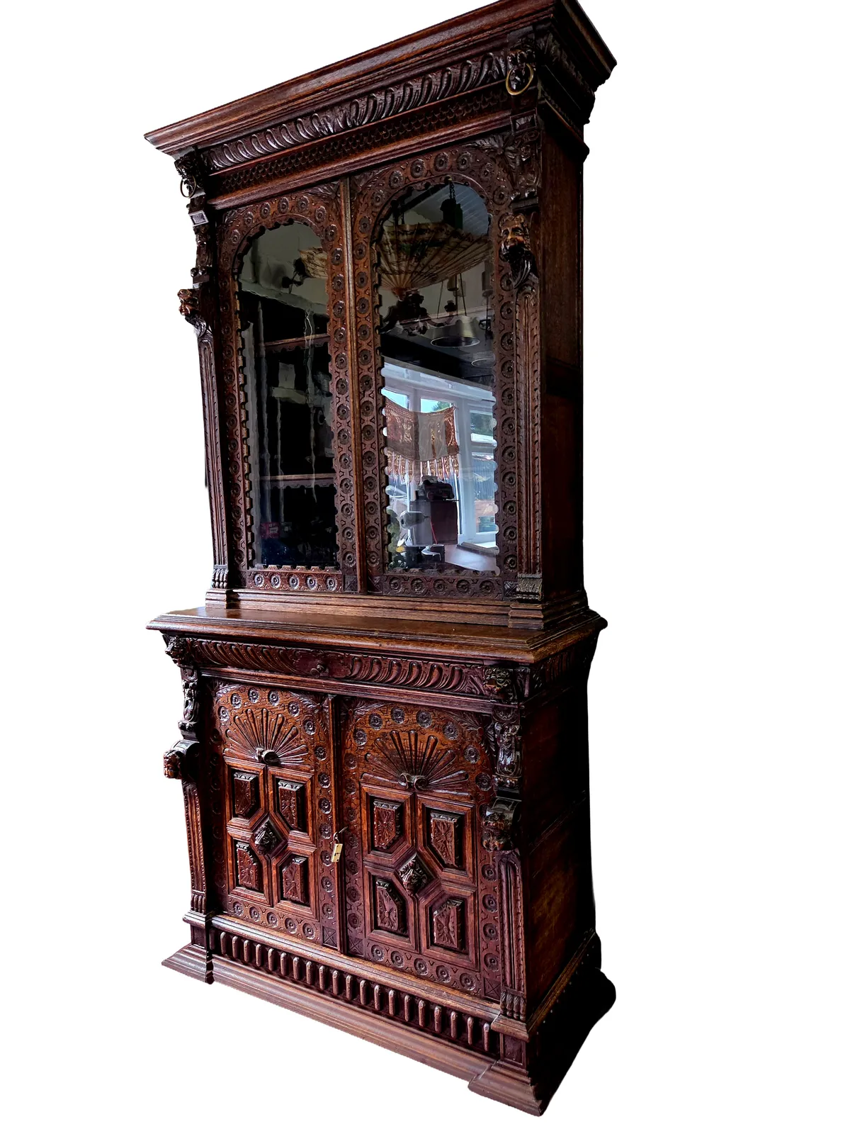 Large 19th Century Dutch Neo Renaissance Carved Oak Library Cabinet Bookcase C.1880 photo furniture