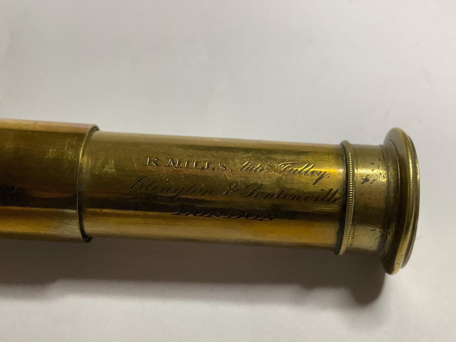 Antique Victorian 6 Draw Pocket Telescope – R. Mills "Late Tulley" London – C. 1845 photo Home Decor