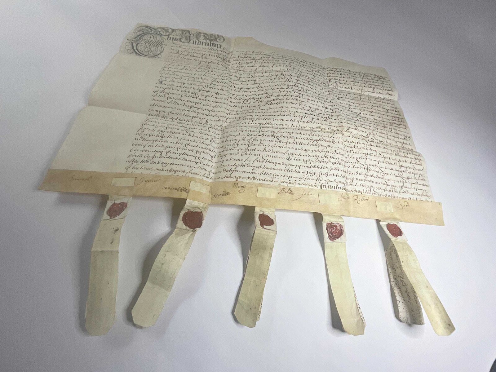 photo furniture Rare 1693 Vellum Document With Four Seals. William & Mary Property Indenture.