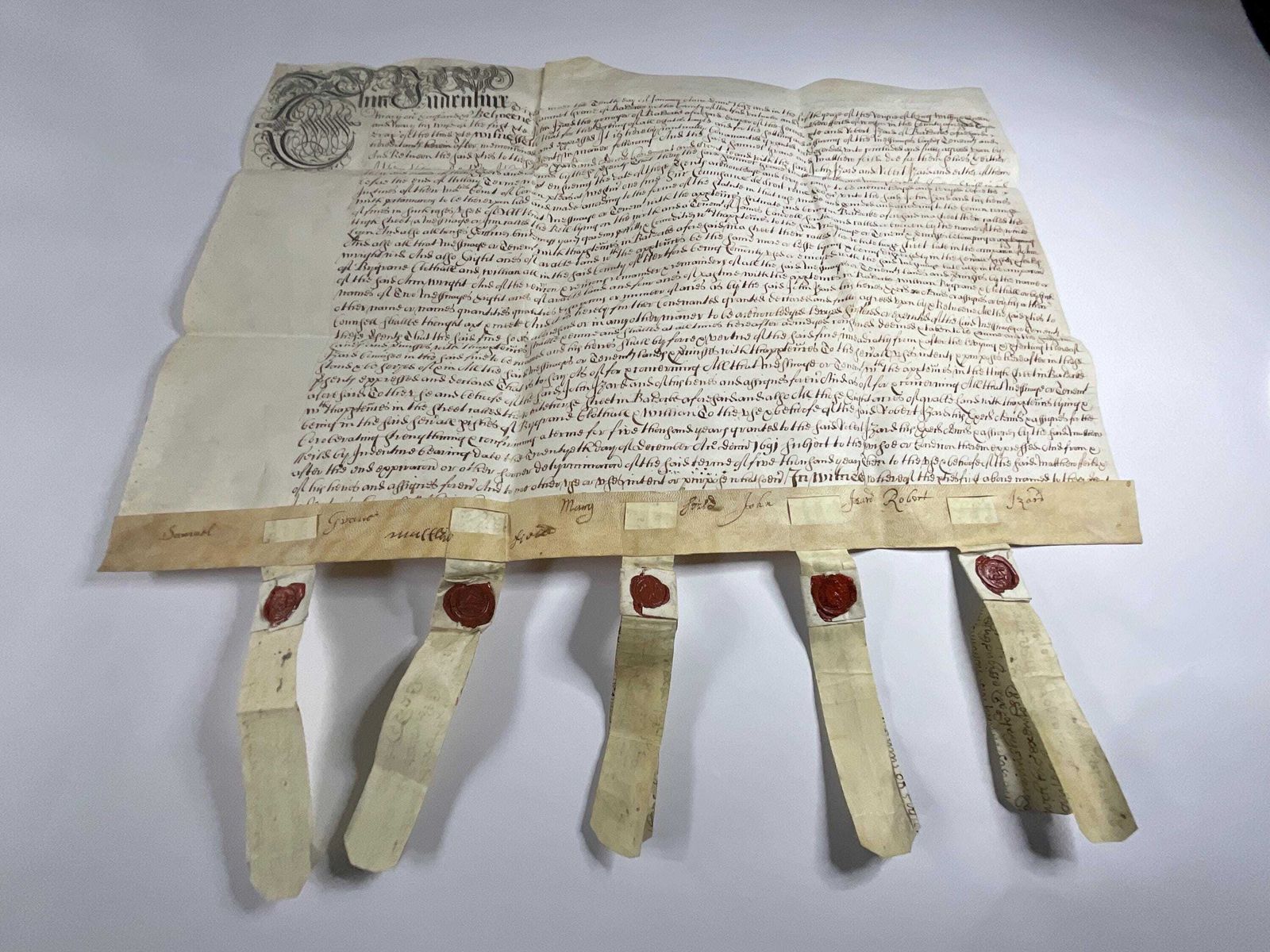 photo for sale Rare 1693 Vellum Document With Four Seals. William & Mary Property Indenture.