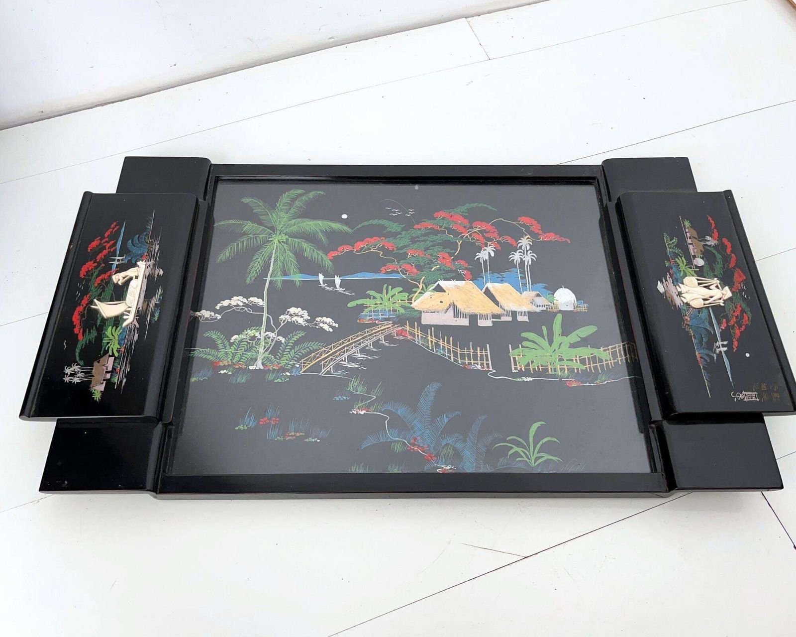 Japans Lakwerk Barset | 14 Delig Compleet | Zwart Dienblad & Glazen photo 366.0