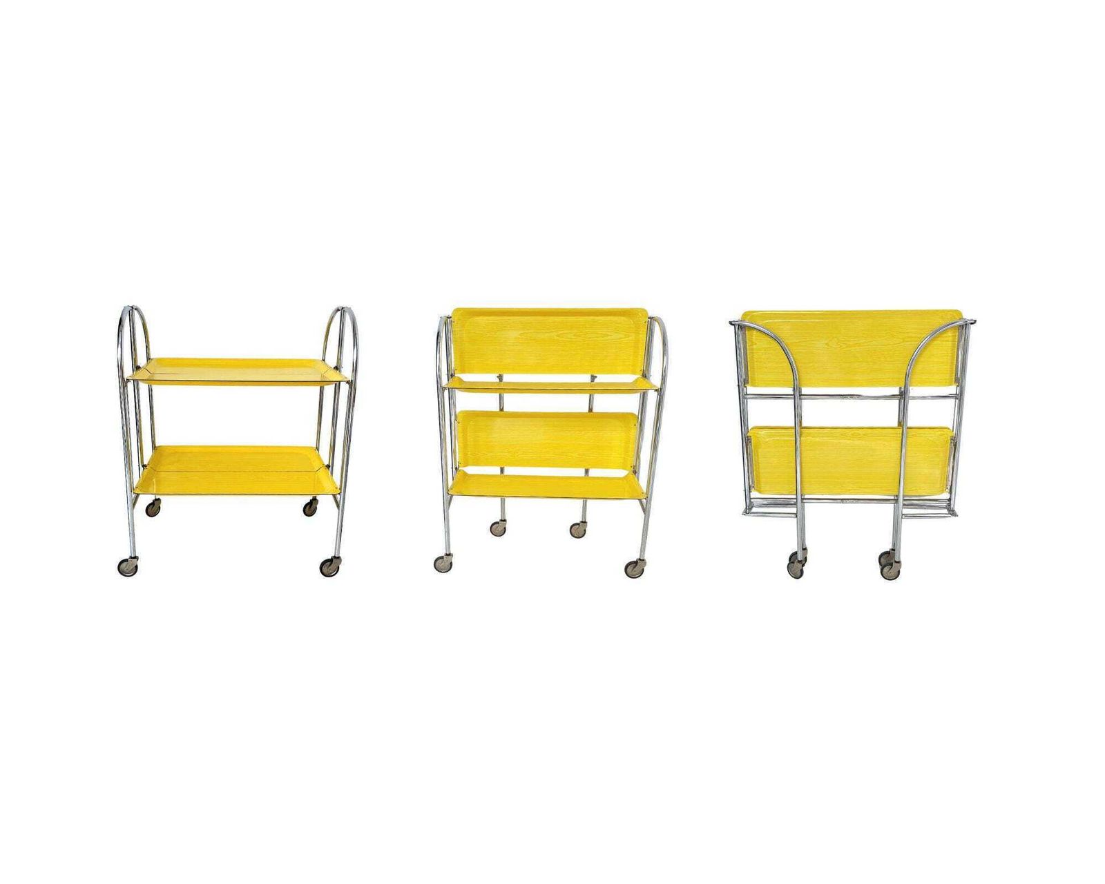 Yellow Bar Cart | Folding Drinks Trolley | 1970s Dinett photo furniture