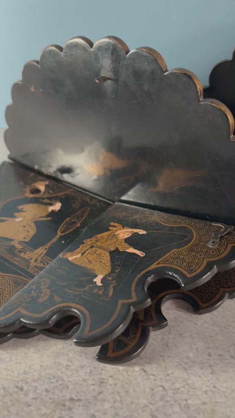 Antique Chinoiserie Japanese Lacquer Wall Shelves photo vinterior